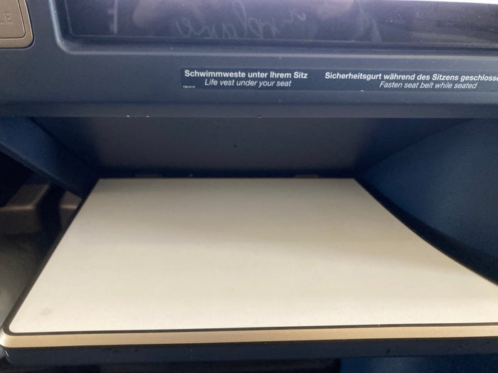 Condor A330 900neo business class tray table open Condor A330 900neo business class tray table open