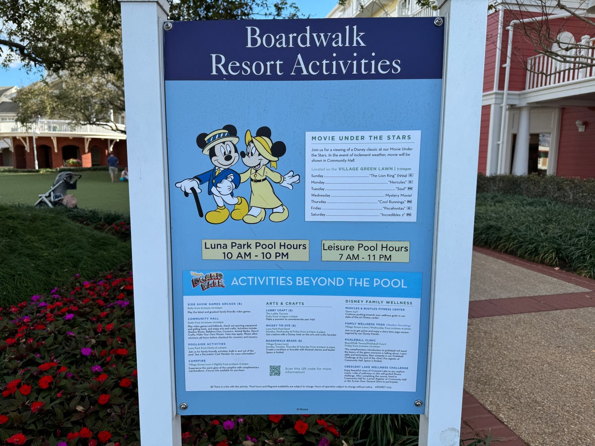 Disneys BoardWalk Inn Resort Activities Sign