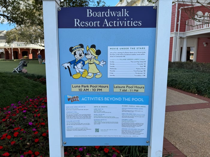 Disneys BoardWalk Inn Resort Activities Sign Disneys BoardWalk Inn Resort Activities Sign