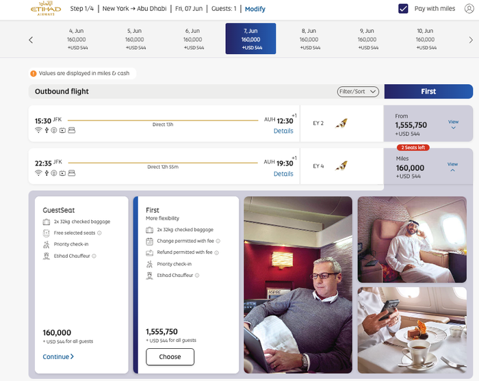 Etihad First Class Award Booking