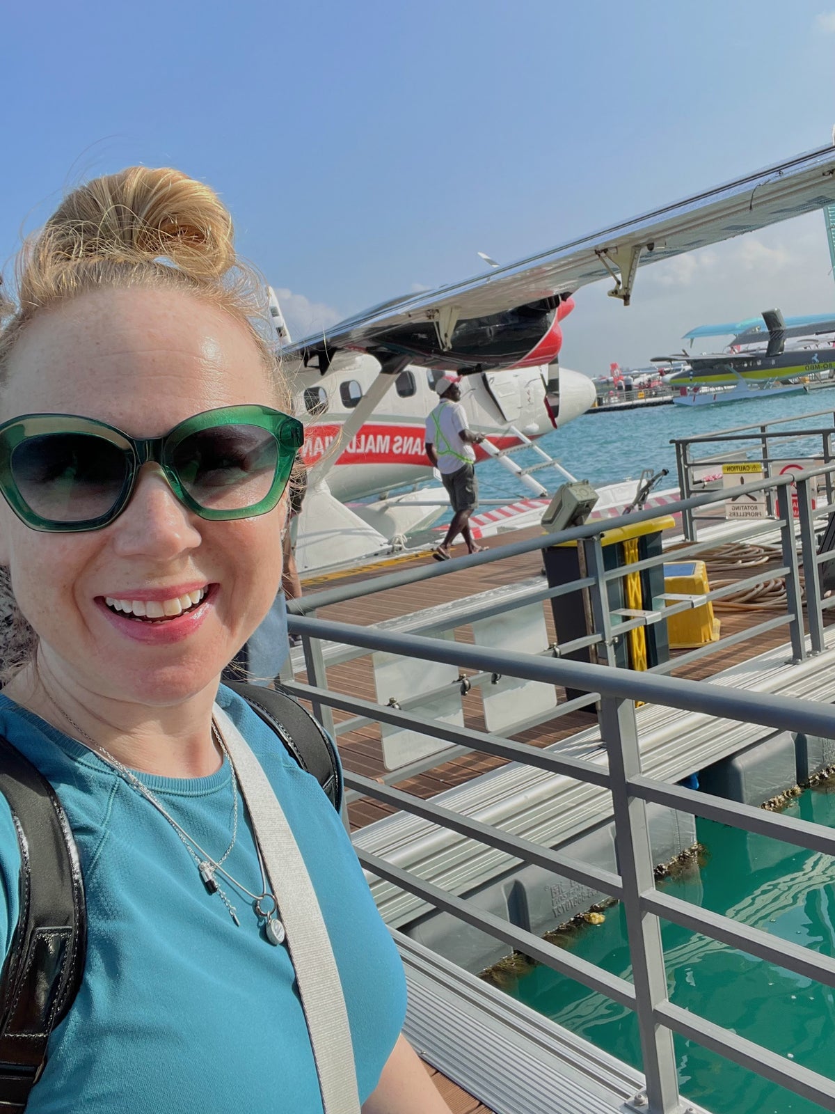 Getting on the seaplane transfer in the Maldives