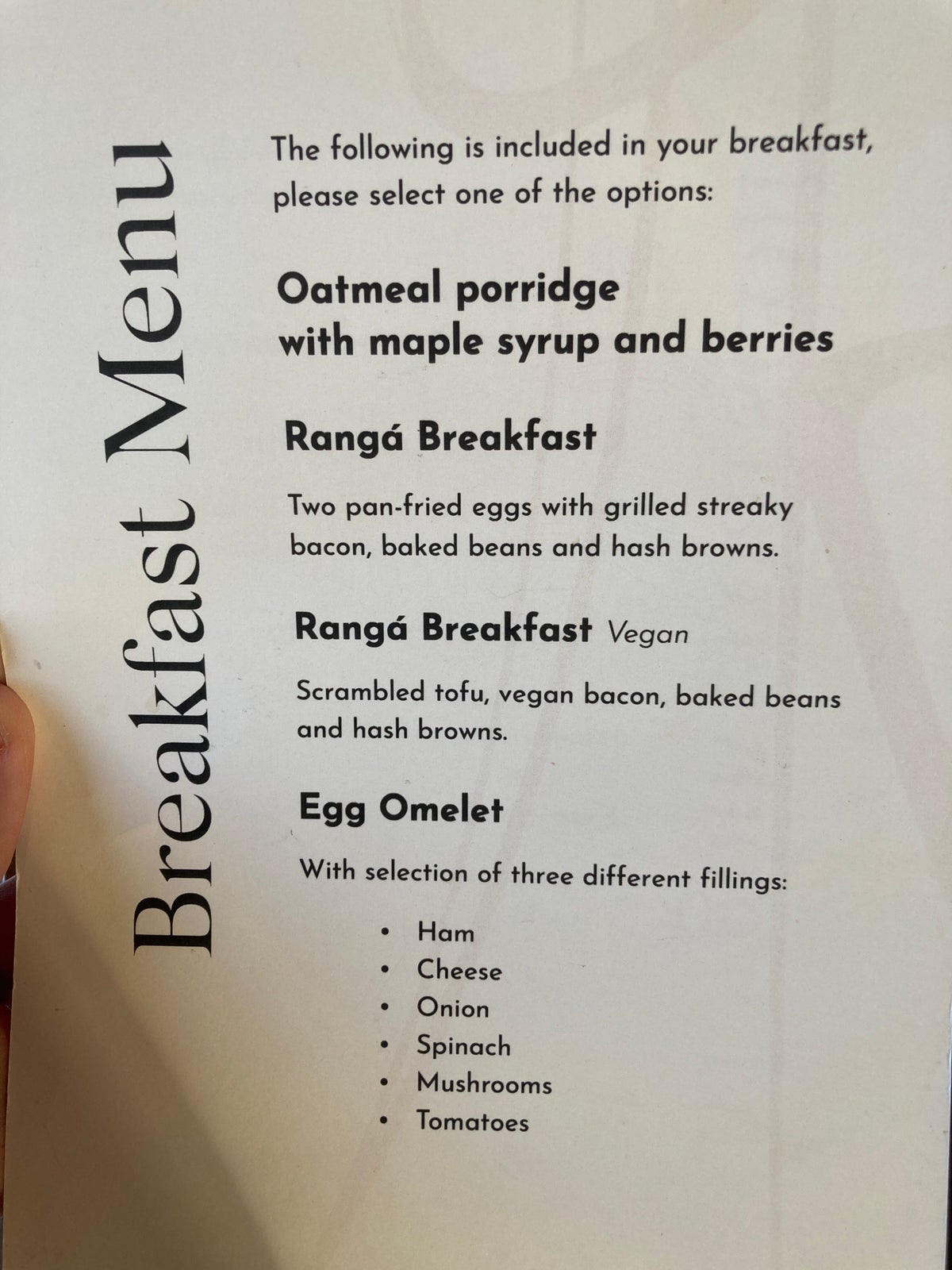 Hotel Ranga restaurant breakfast menu