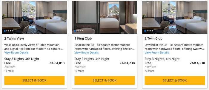 Hyatt Reency Cape Town cash rate screenshot