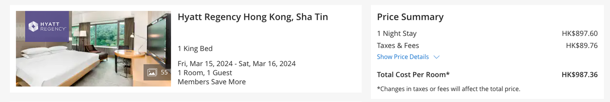 Hyatt Regency Hong Kong Sha Tin final price