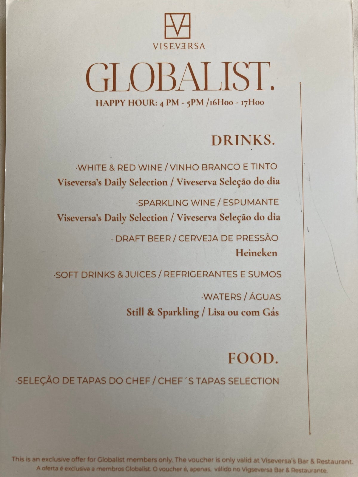 Hyatt Regency Lisbon Globalist happy hour menu