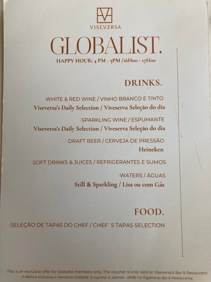Hyatt Regency Lisbon Globalist happy hour menu Hyatt Regency Lisbon Globalist happy hour menu