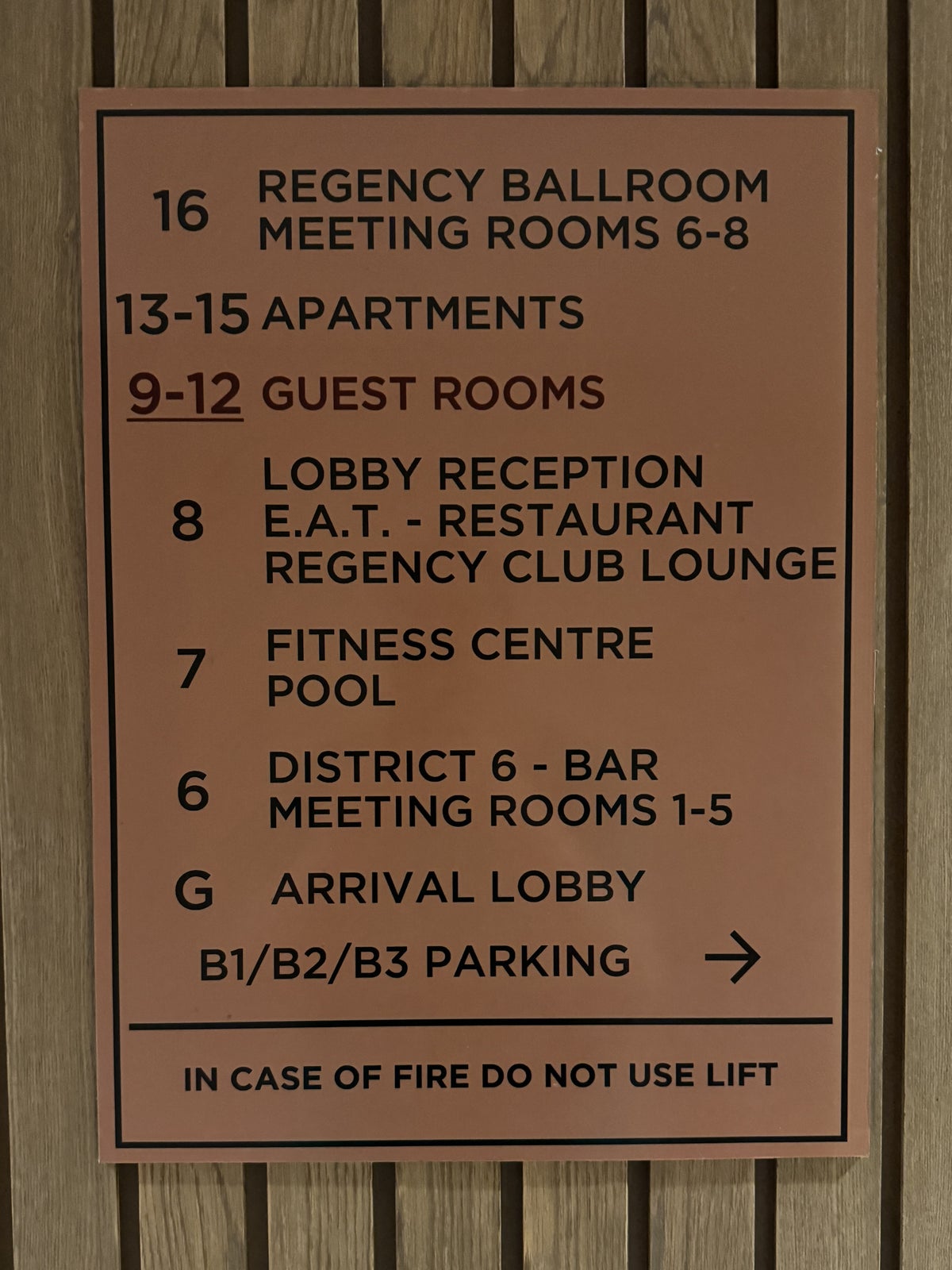 Hyatt Regency Nairobi elevator placard