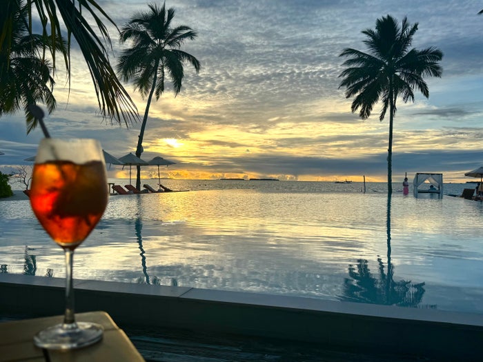 Iru Veli island pool sunset Iru Veli island pool sunset