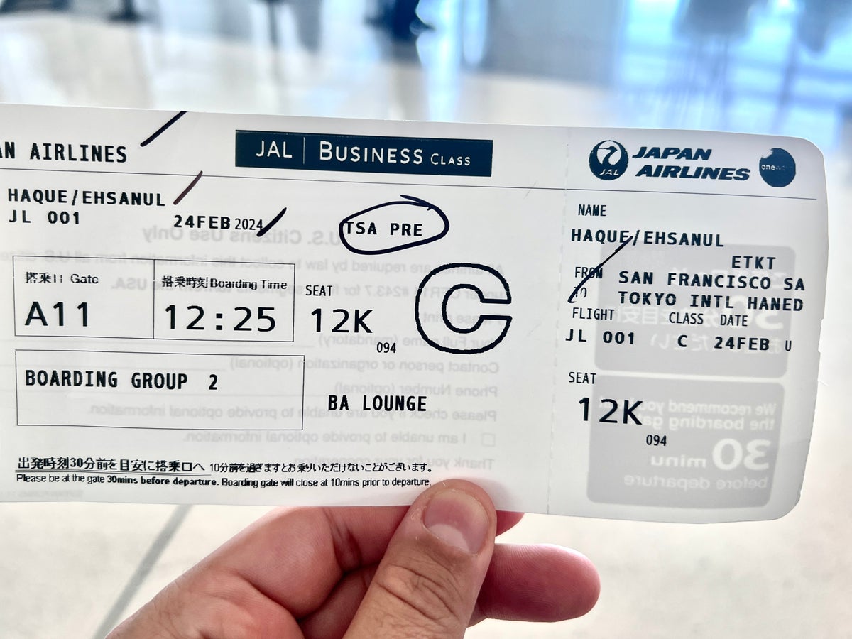 Japan Airlines business boarding pass