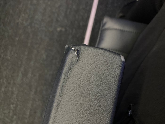 JetBlue Mint A321 seat tear on arm rest