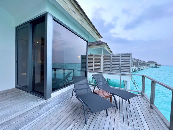 LE Meridien Maldives sunset overwater villa deck LE Meridien Maldives sunset overwater villa deck