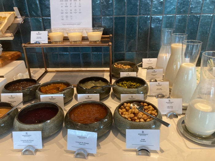 Renaissance Porto Lapa Hotel breakfast buffet jams milks Renaissance Porto Lapa Hotel breakfast buffet jams milks