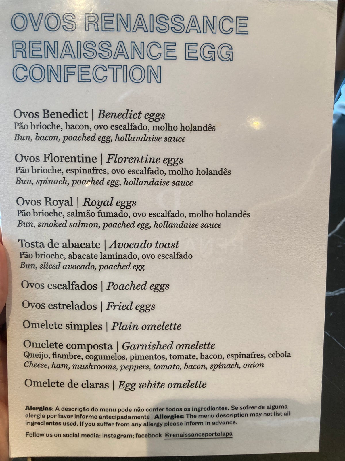 Renaissance Porto Lapa Hotel breakfast eggs menu