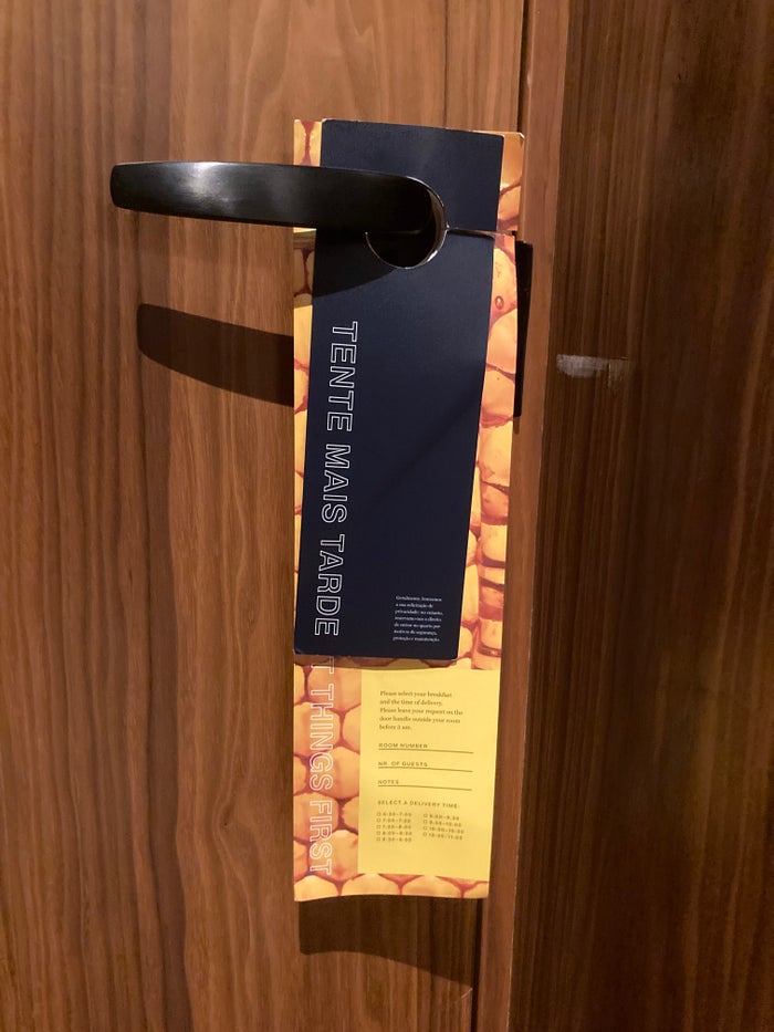 Renaissance Porto Lapa Hotel room service menu on door Renaissance Porto Lapa Hotel room service menu on door