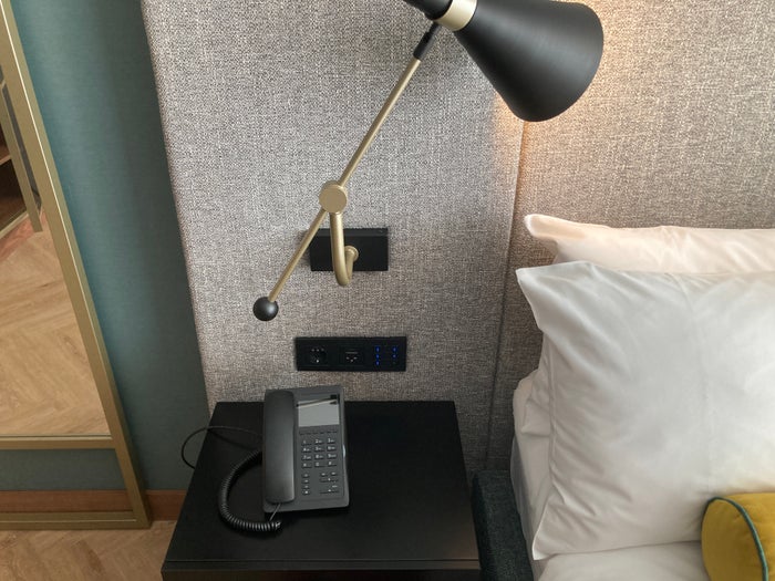 Renaissance Porto Lapa Hotel suite bedroom phone and lamp Renaissance Porto Lapa Hotel suite bedroom phone and lamp