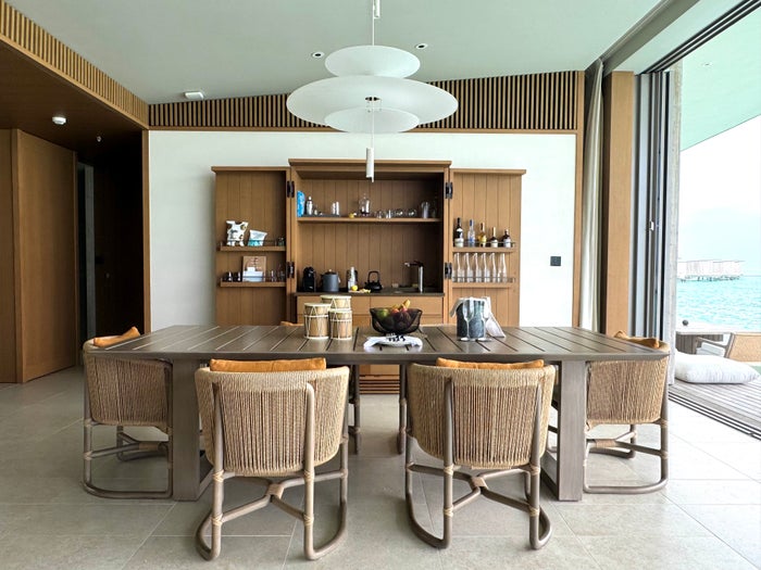 Ritz Carlton Fari Islands 2 bed overwater villa dining table Ritz Carlton Fari Islands 2 bed overwater villa dining table