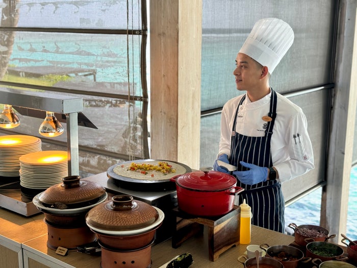 Ritz Carlton Fari Islands FnB La Locanda breakfast chef station Ritz Carlton Fari Islands FnB La Locanda breakfast chef station