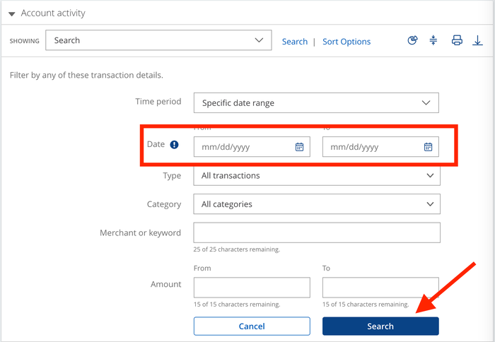 How to search Freedom Flex transactions Search a date range on a Chase credit card