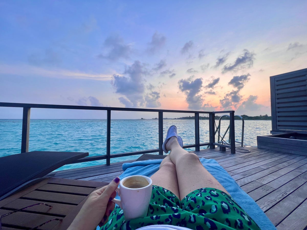 Sunrise on an overwater villa in the Maldives
