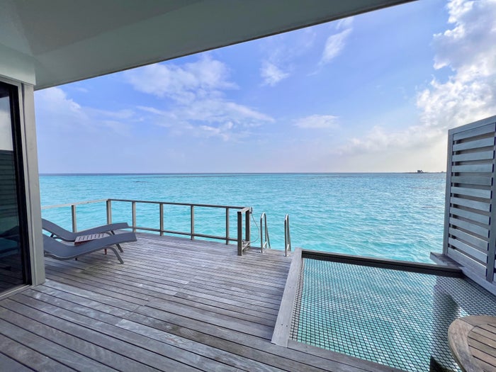 View from the sunset overwater villa at Le Meridien Maldives View from the sunset overwater villa at Le Meridien Maldives