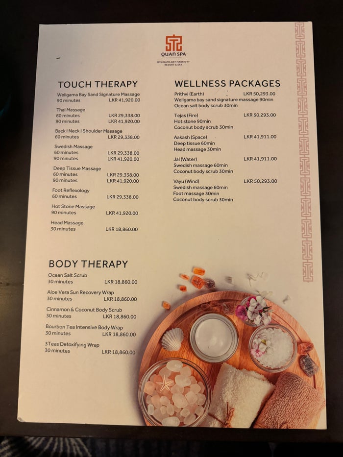 Weligama Bay Marriott Quan Spa menu