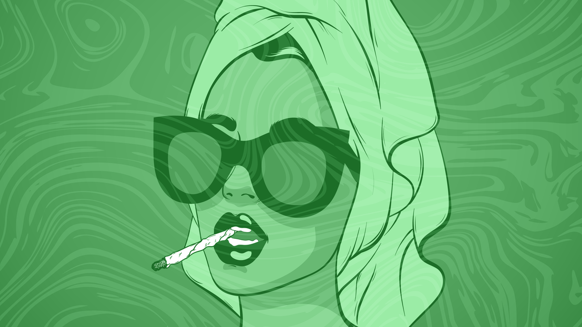 Woman in sunglasses smoking a joint