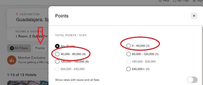 AC Hotels Filter by Points
