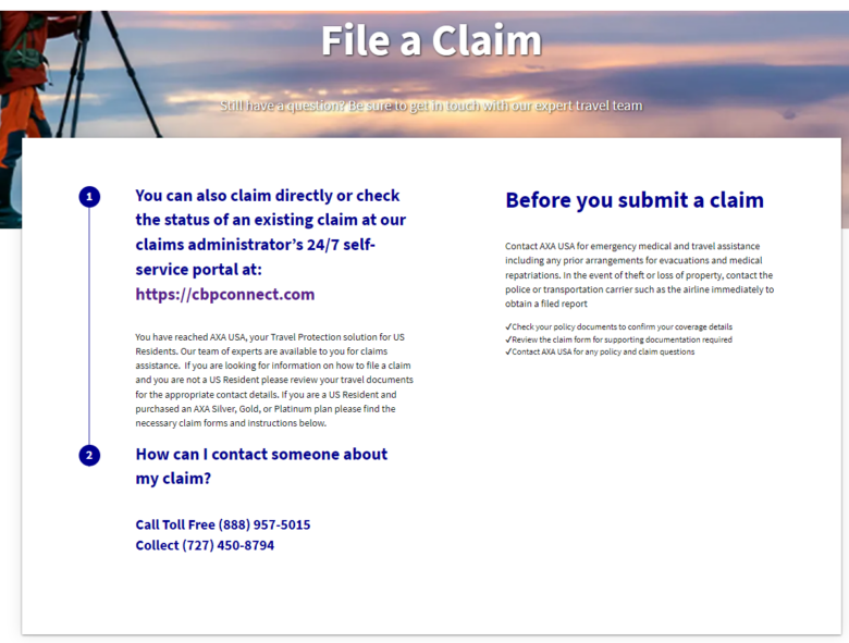 AXA travel insurance file a claim