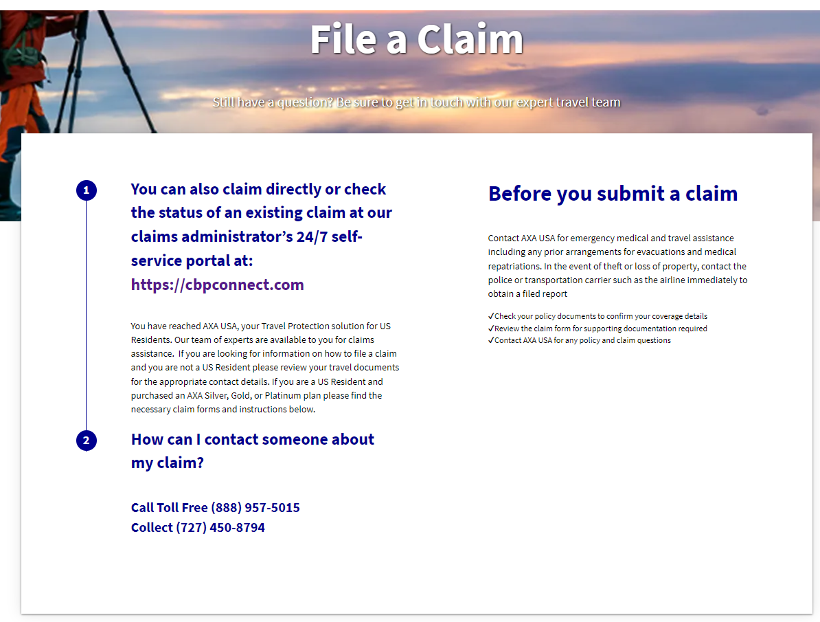AXA travel insurance file a claim