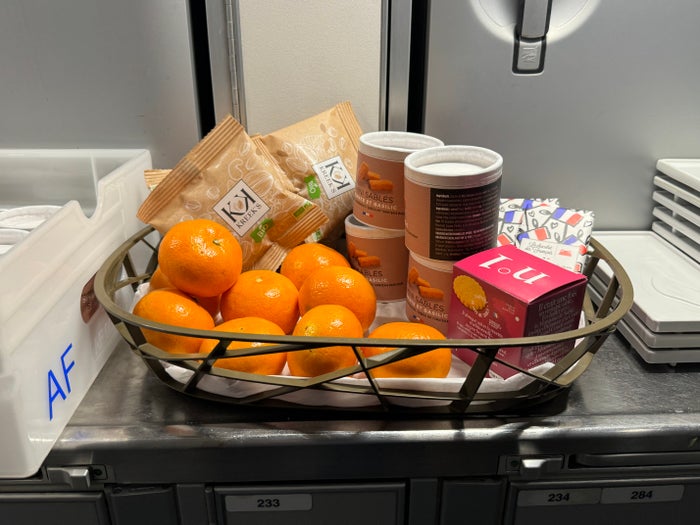 Air France Business Class Airbus A350 FnB galley snacks Air France Business Class Airbus A350 FnB galley snacks