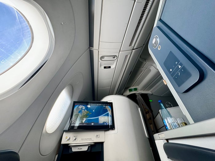Air France Business Class Airbus A350 seat from lie flat Air France Business Class Airbus A350 seat from lie flat