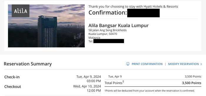 Alila Bangsar Kuala Lumpur points confirmation Alila Bangsar Kuala Lumpur points confirmation