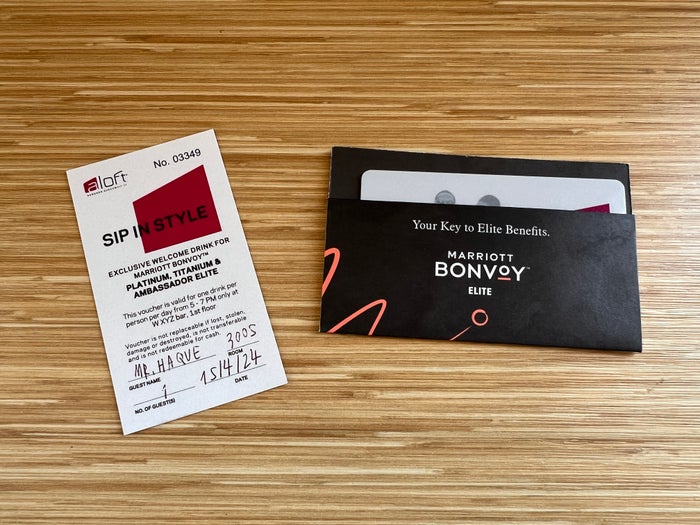 Aloft Bangkok Sukhumvit keys and complimentary drink voucher Aloft Bangkok Sukhumvit keys and complimentary drink voucher