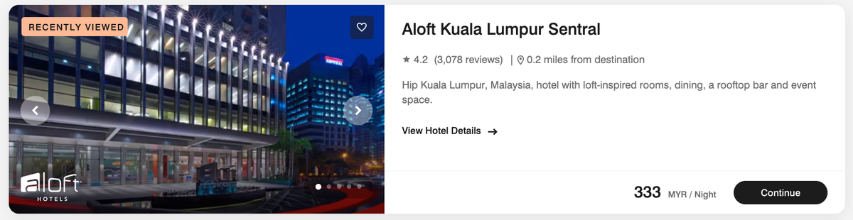 Aloft Kuala Lumpur Sentral cash price