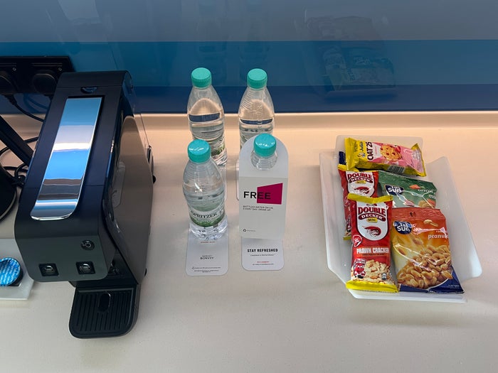 Aloft Kuala Lumpur Sentral room complimentary water and snacks Aloft Kuala Lumpur Sentral room complimentary water and snacks