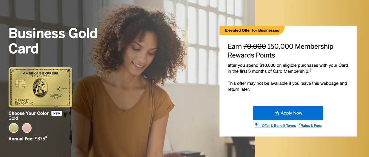 Amex Business Gold 150000 point welcome offer