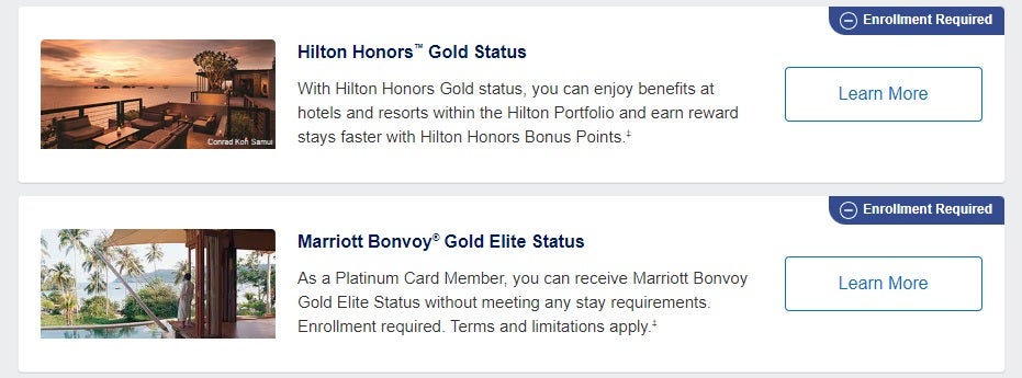 Amex Platinum Card Hilton and Marriott Elite Status