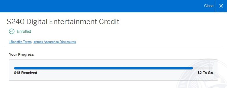 Amex Platinum Digital Entertainment Credit