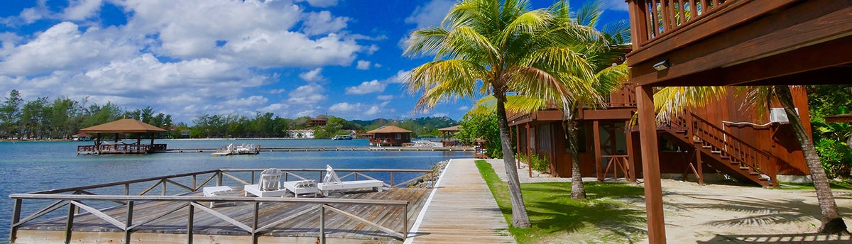 View of the water from one of the docks at Coco View Resort in Roatan, Honduras.