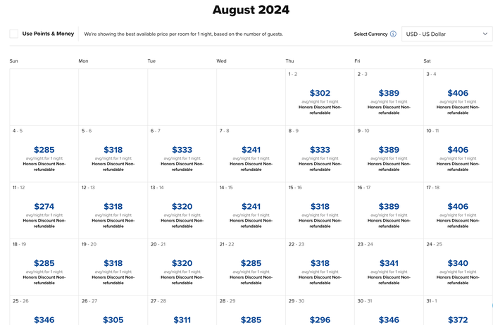 Hiatus Clearwater Beach Cash rates