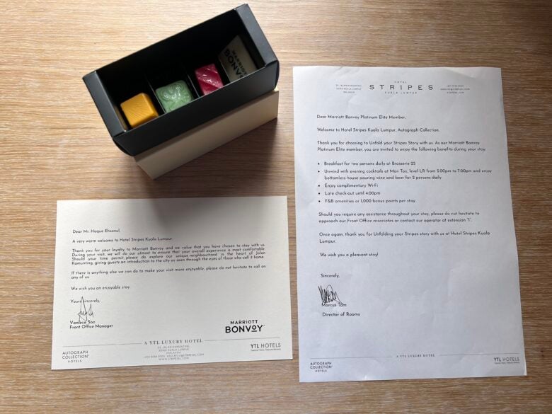 Hotel Stripes Kuala Lumpur Autograph Collection complimentary chocolates