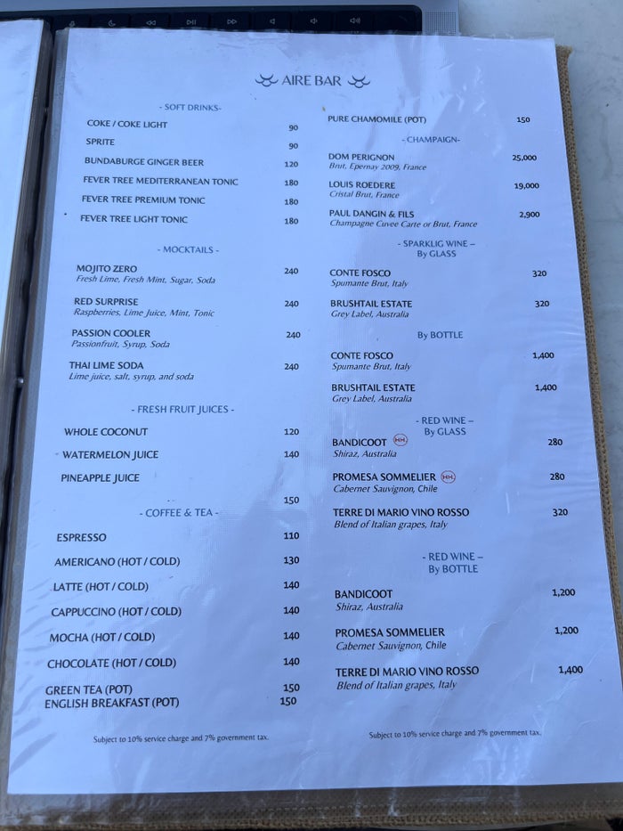 Hyatt Place Bangkok Sukhumvit AIRE Bar drinks menu Hyatt Place Bangkok Sukhumvit AIRE Bar drinks menu