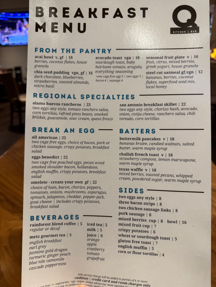 Hyatt Regency San Antonio Riverwalk Q Kitchen breakfast menu Hyatt Regency San Antonio Riverwalk Q Kitchen breakfast menu