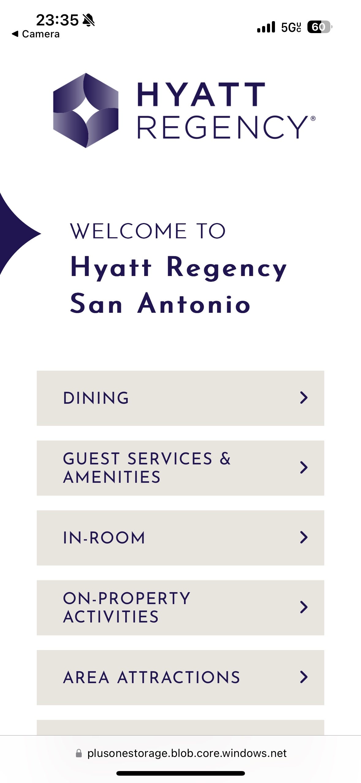 Hyatt Regency San Antonio Riverwalk digital services menu