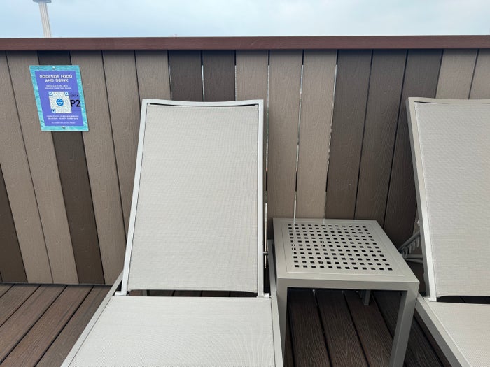 Hyatt Regency San Antonio Riverwalk lounge chairs with QR code for orders Hyatt Regency San Antonio Riverwalk lounge chairs with QR code for orders