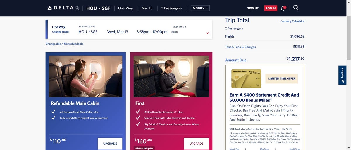 IAH to ATL Delta flight review direct pricing