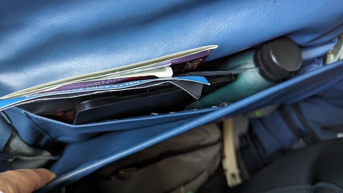 IAH to ATL Delta flight review seat back pocket IAH to ATL Delta flight review seat back pocket