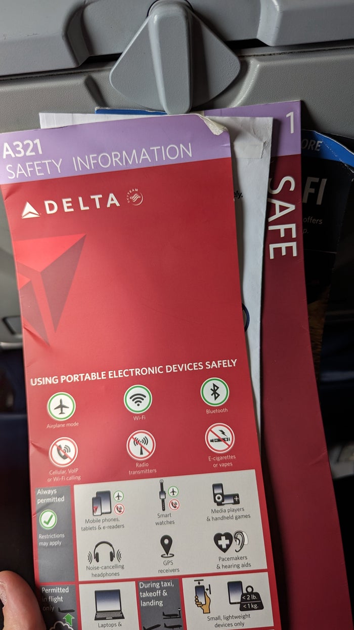 IAH to ATL Delta flight review seat pocket information IAH to ATL Delta flight review seat pocket information