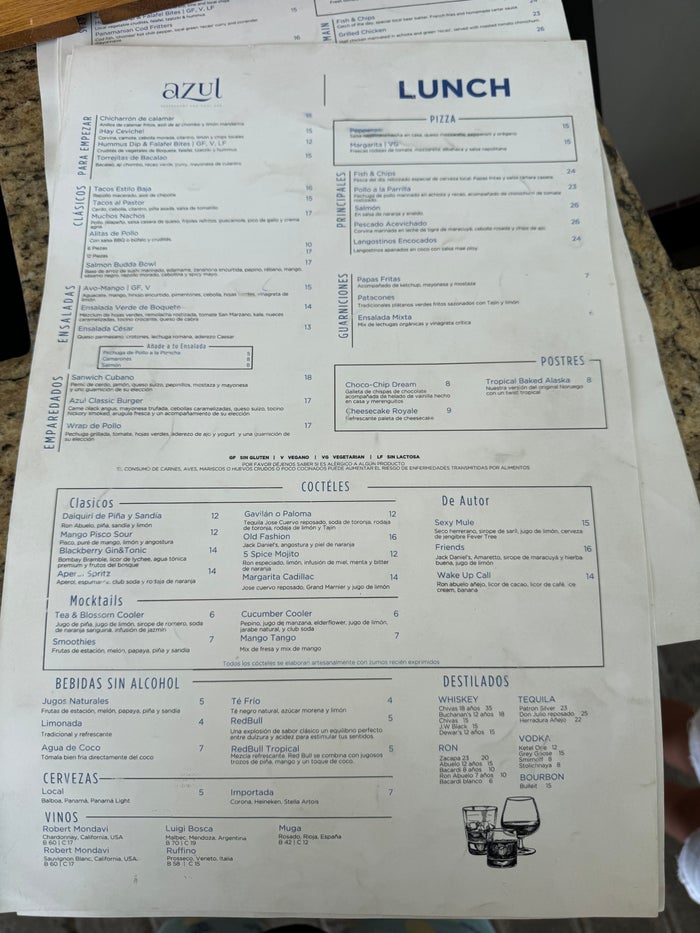JW Marriott Panama Azul Menu JW Marriott Panama Azul Menu