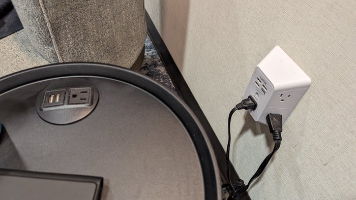 KLM Crown Lounge IAH seating table plugs KLM Crown Lounge IAH seating table plugs